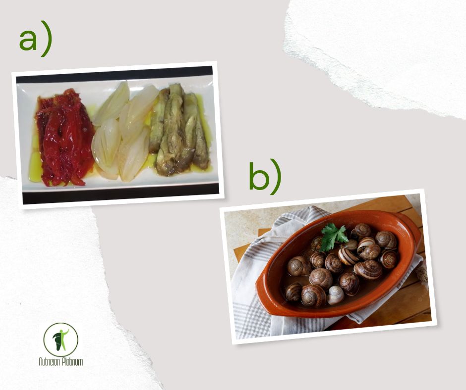 Escalivada de verduras al horno y caracoles al ajillo